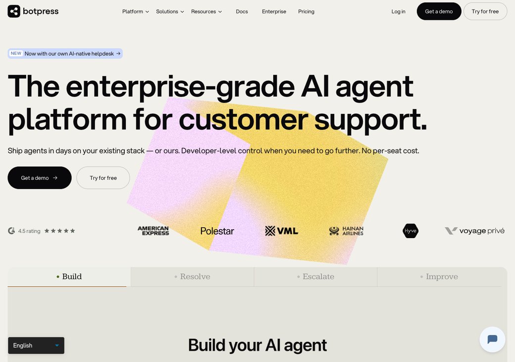 Главная страница Botpress, платформа для разработчиков AI агентов