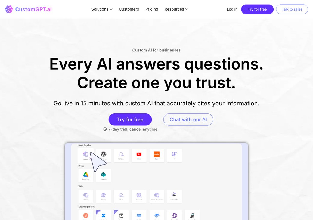 Главная страница CustomGPT.ai с помощником RAG, основанным на цитатах