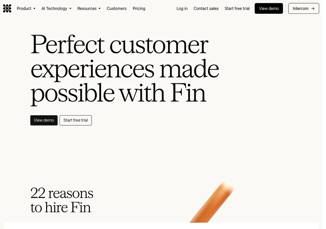 Intercom Fin главная страница показывает AI агента поддержки