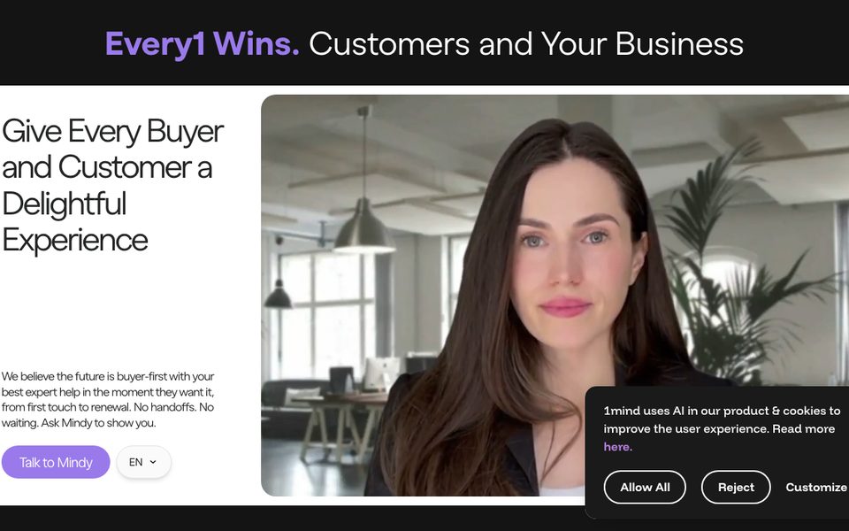1mind homepage, AI Superhuman sales agents