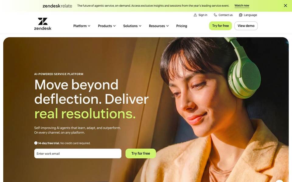 Zendesk Скриншот домашней страницы