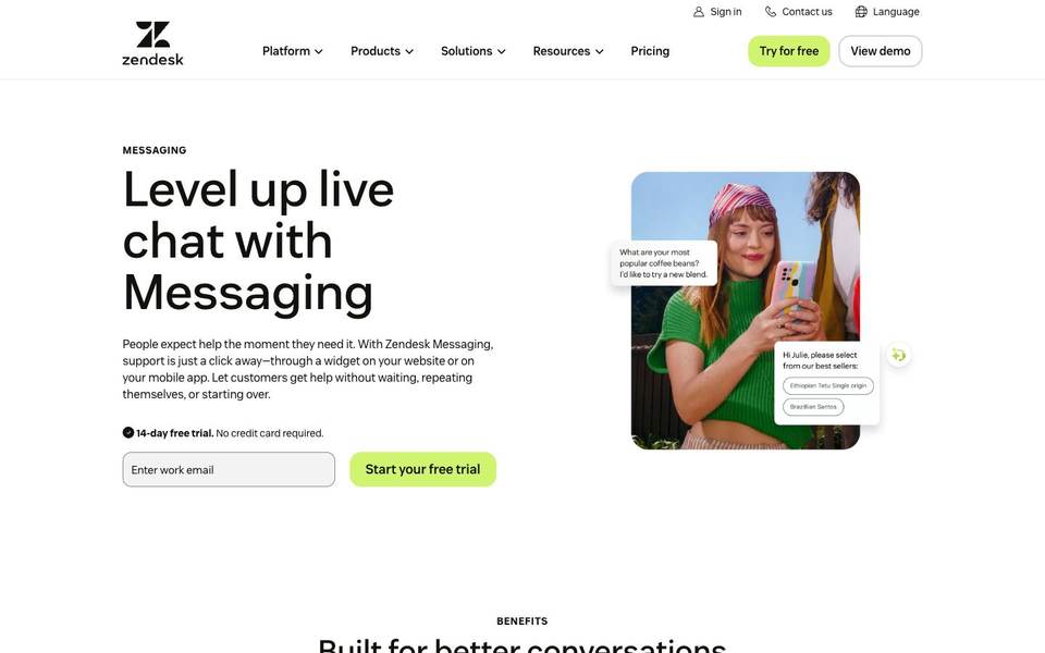 Zendesk скриншот страницы сообщений