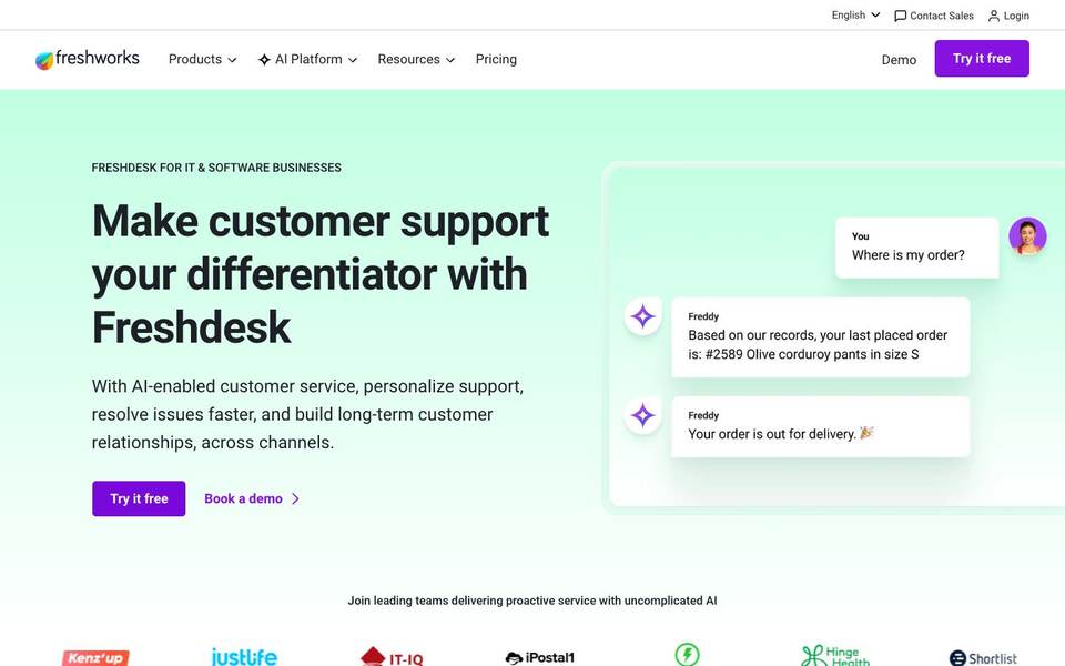 Freshdesk Скриншот страницы продукта