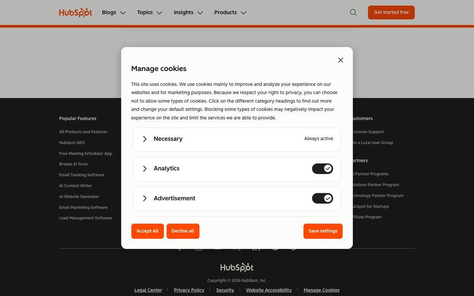 Скриншот руководства по ценам на HubSpot