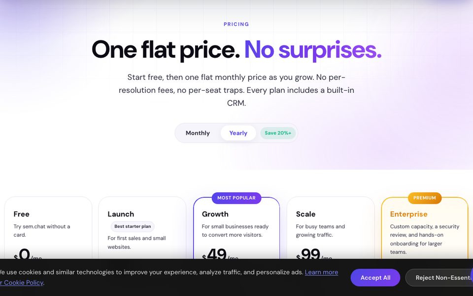 CRM Software Pro pricing page showing flat monthly tiers