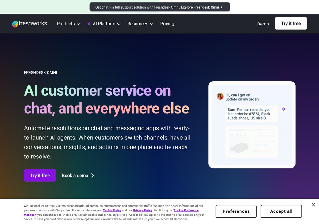 Freshchat product page from Freshworks