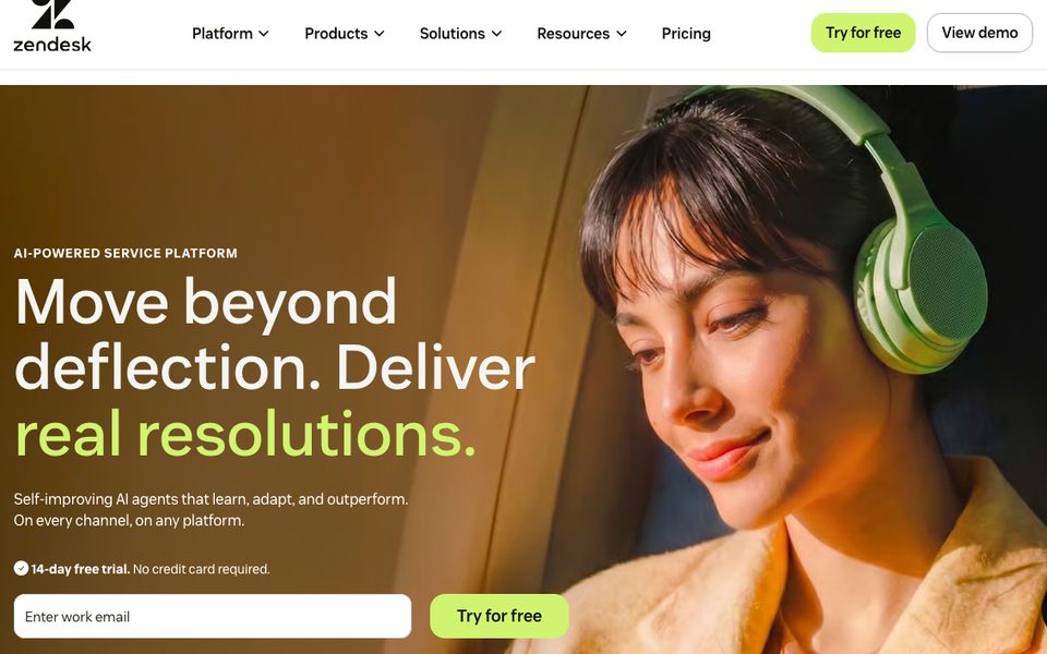 Zendesk homepage, the enterprise support suite